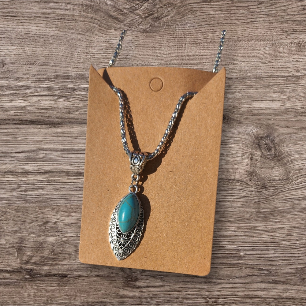 Silver and Turquoise Pendant Necklace